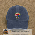 Casquette Bleu marine délavé avec motif Bouquet de roses multicolores en 7 cm – vue principale