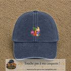 Casquette Bleu marine délavé motif Jardin carotte fleuri logo 5 cm