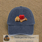 Casquette Bleu marine délavé motif Patte de chien et cœur logo 7 cm