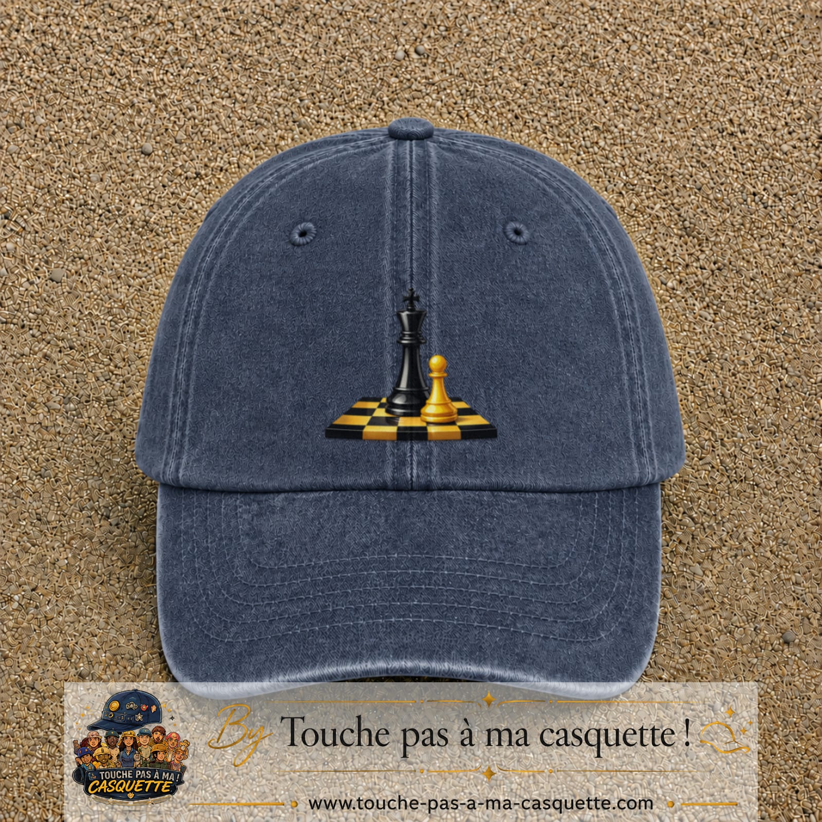 Image principale casquette Bleu marine délavé avec motif Échecs classiques 7 cm
