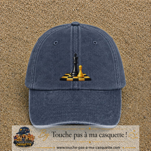 Image principale casquette Bleu marine délavé avec motif Échecs classiques 7 cm