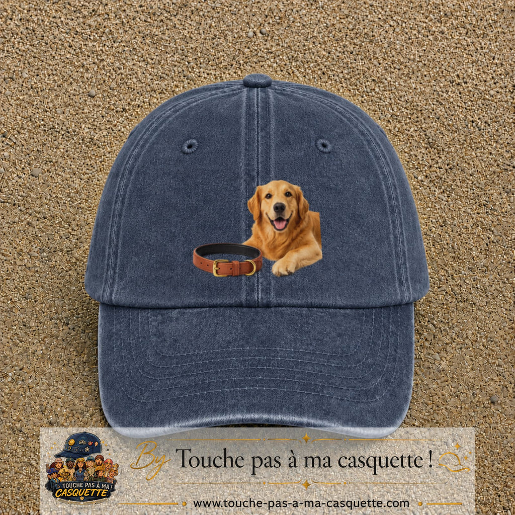 Image principale casquette Bleu marine délavé avec motif Chien avec collier 7 cm
