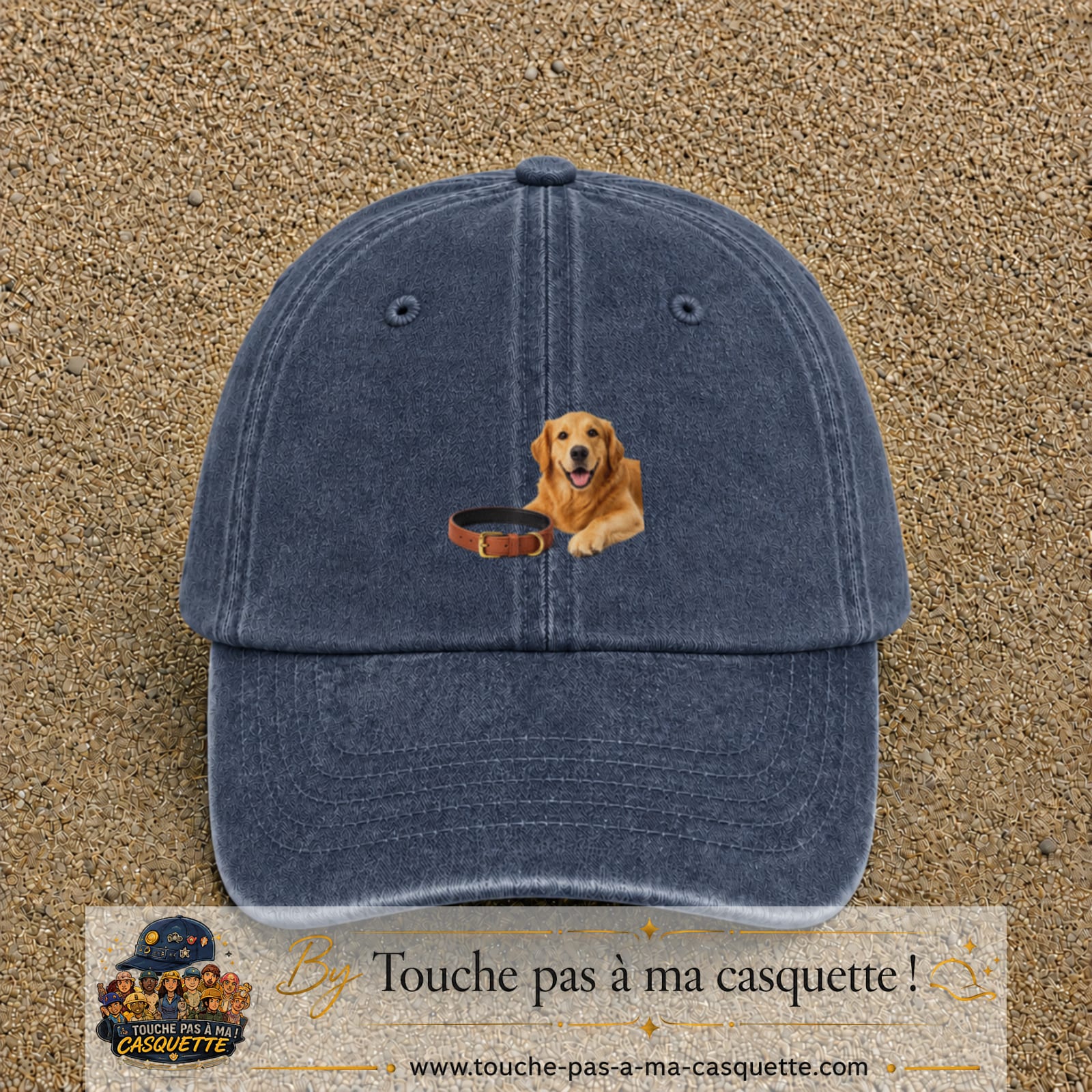 Image principale casquette Bleu marine délavé avec motif Chien avec collier 5 cm