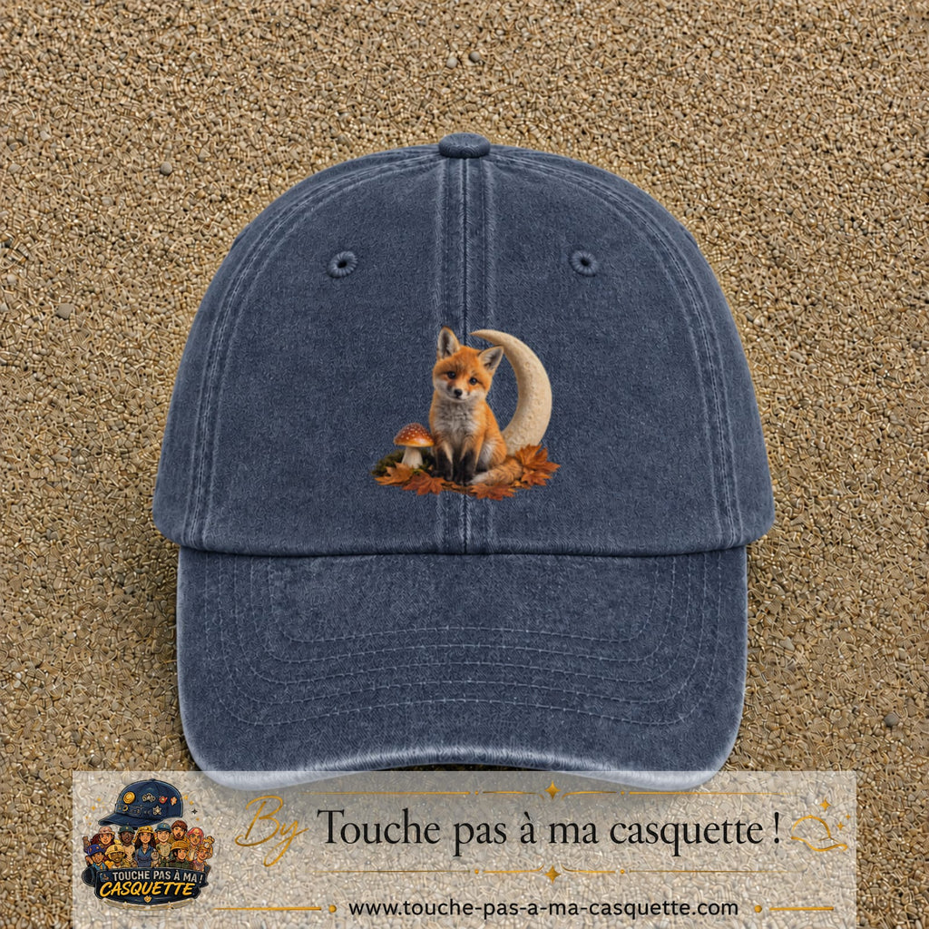 Image principale casquette Bleu marine délavé avec motif Renard de lune 7 cm