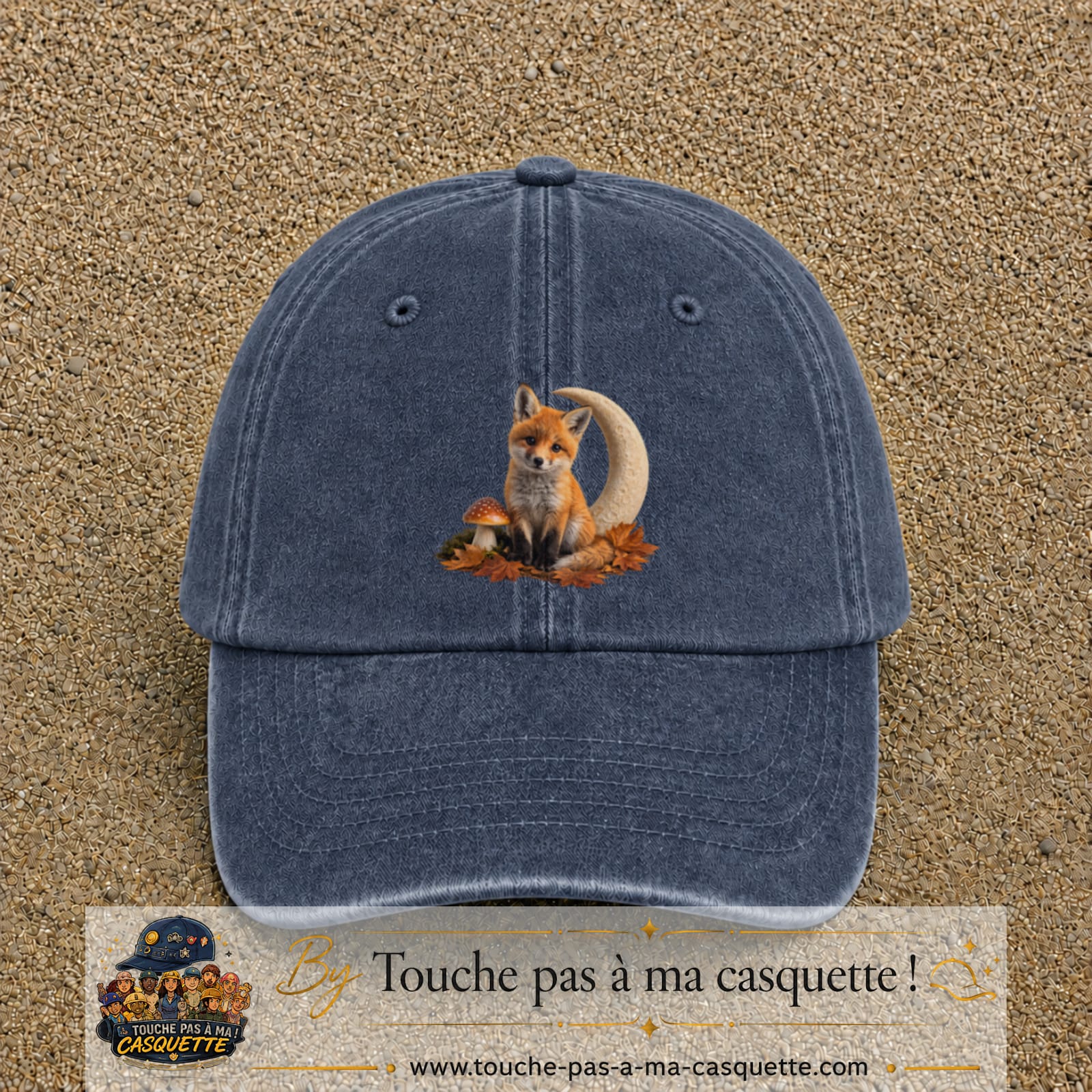 Image principale casquette Bleu marine délavé avec motif Renard de lune 7 cm