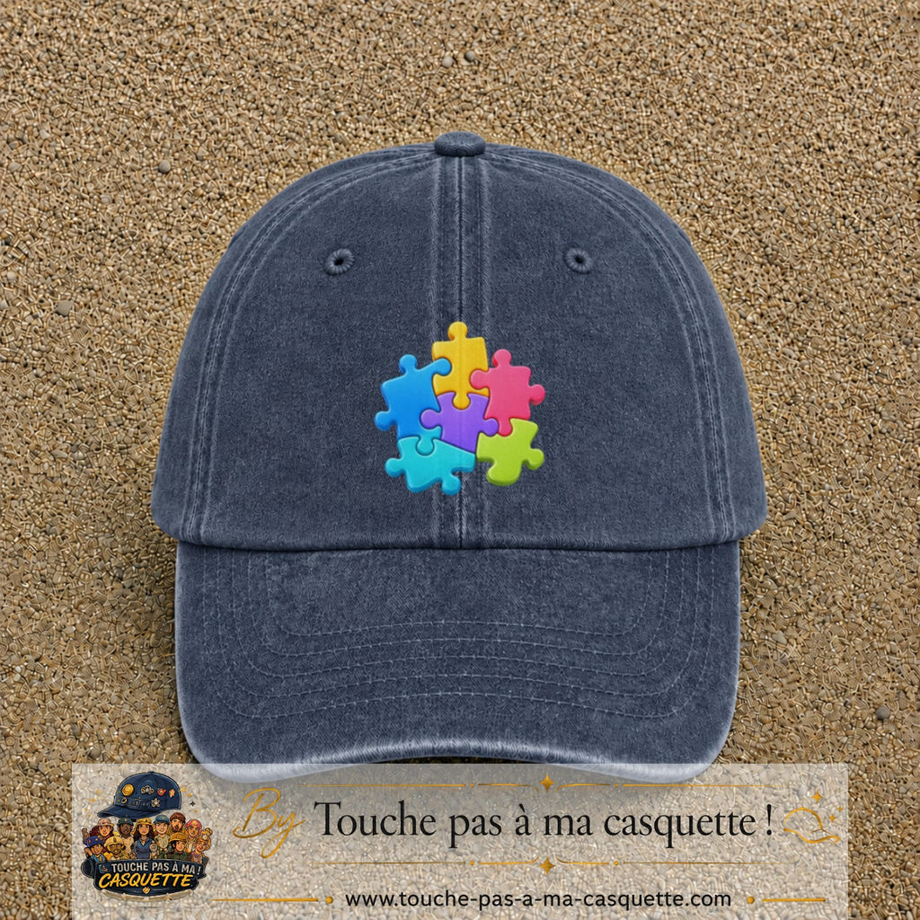 Casquette Bleu marine délavé motif Puzzle pop logo 7 cm