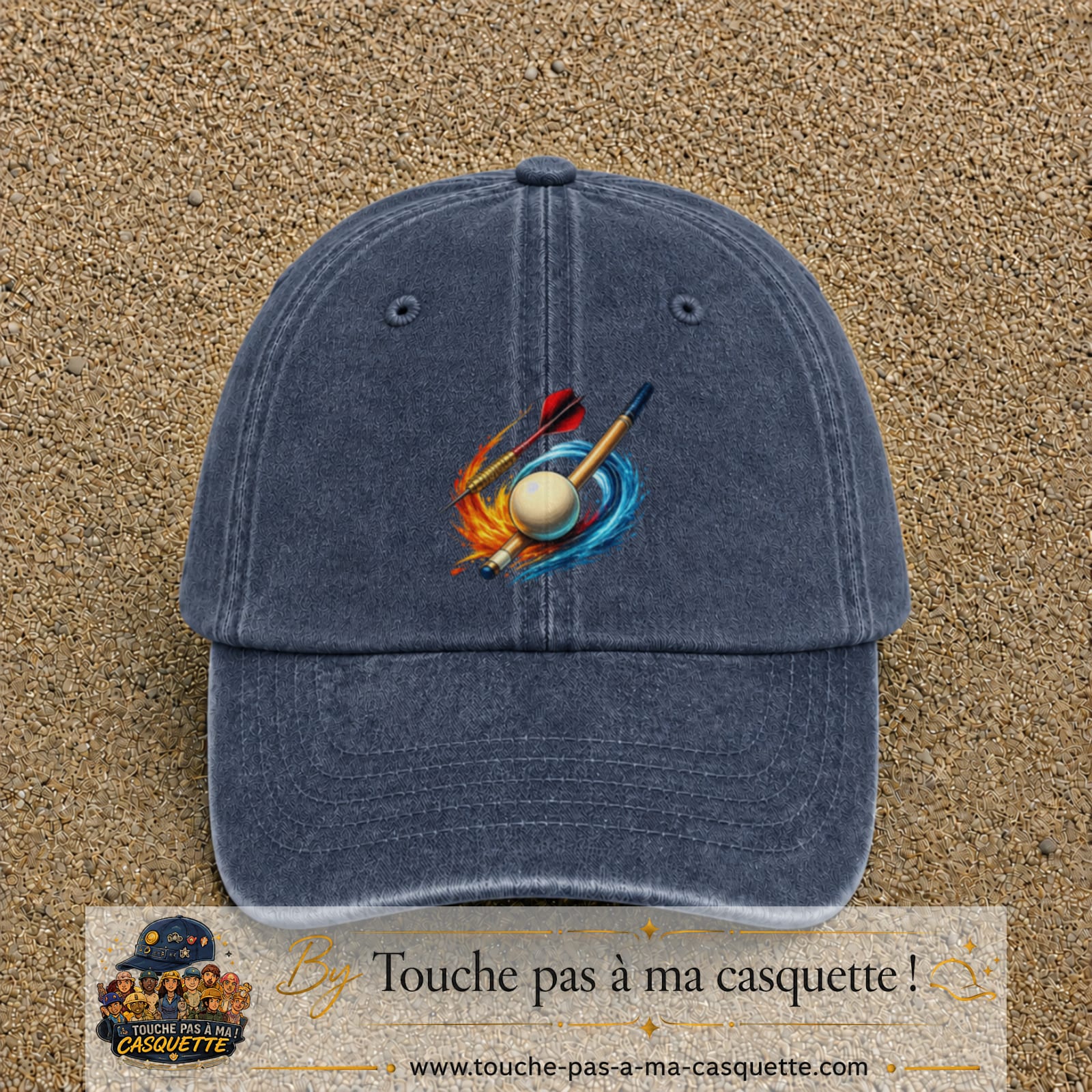 Image principale casquette Bleu marine délavé avec motif Fléchettes et billard 7 cm
