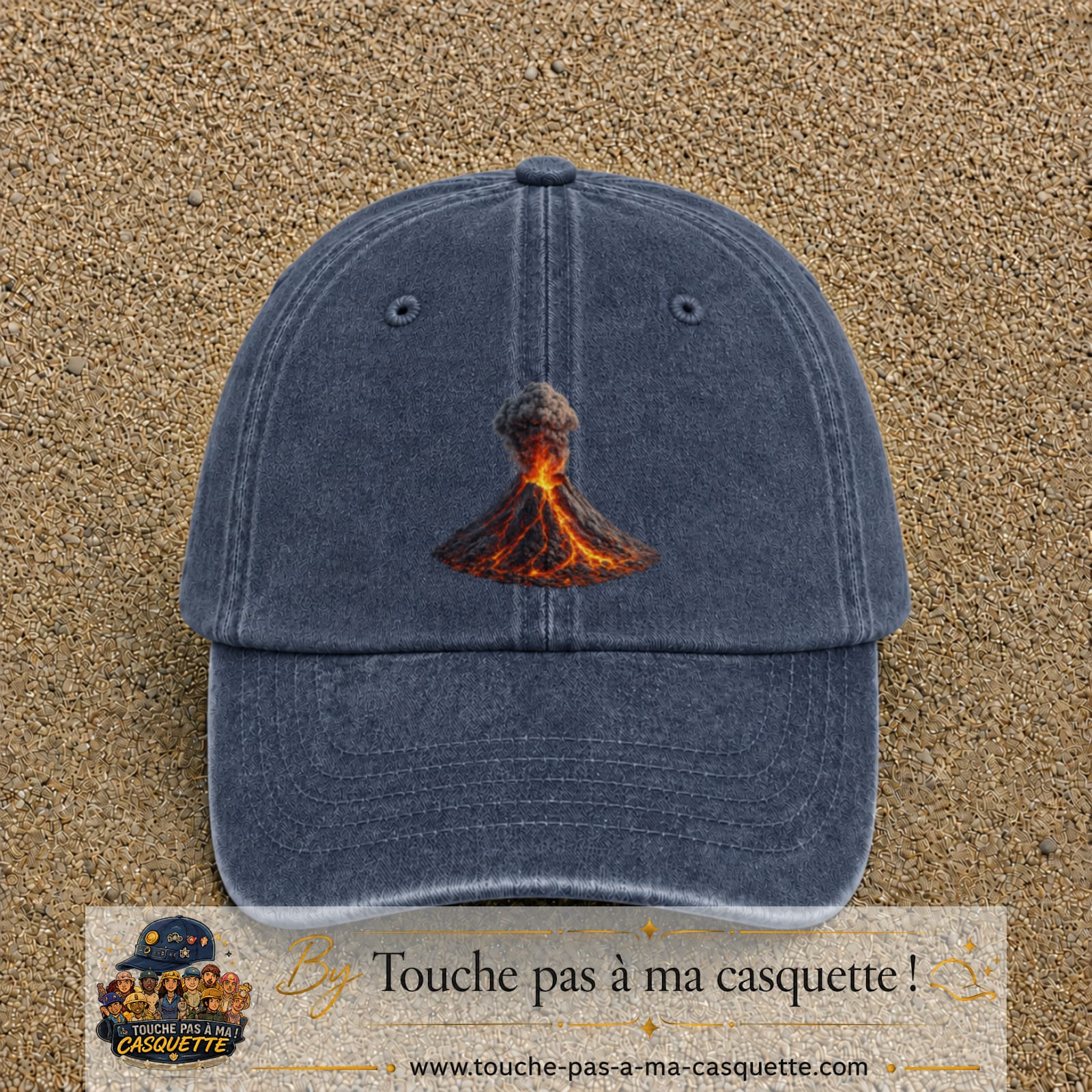 Image principale casquette Bleu marine délavé avec motif Volcan en éruption 7 cm