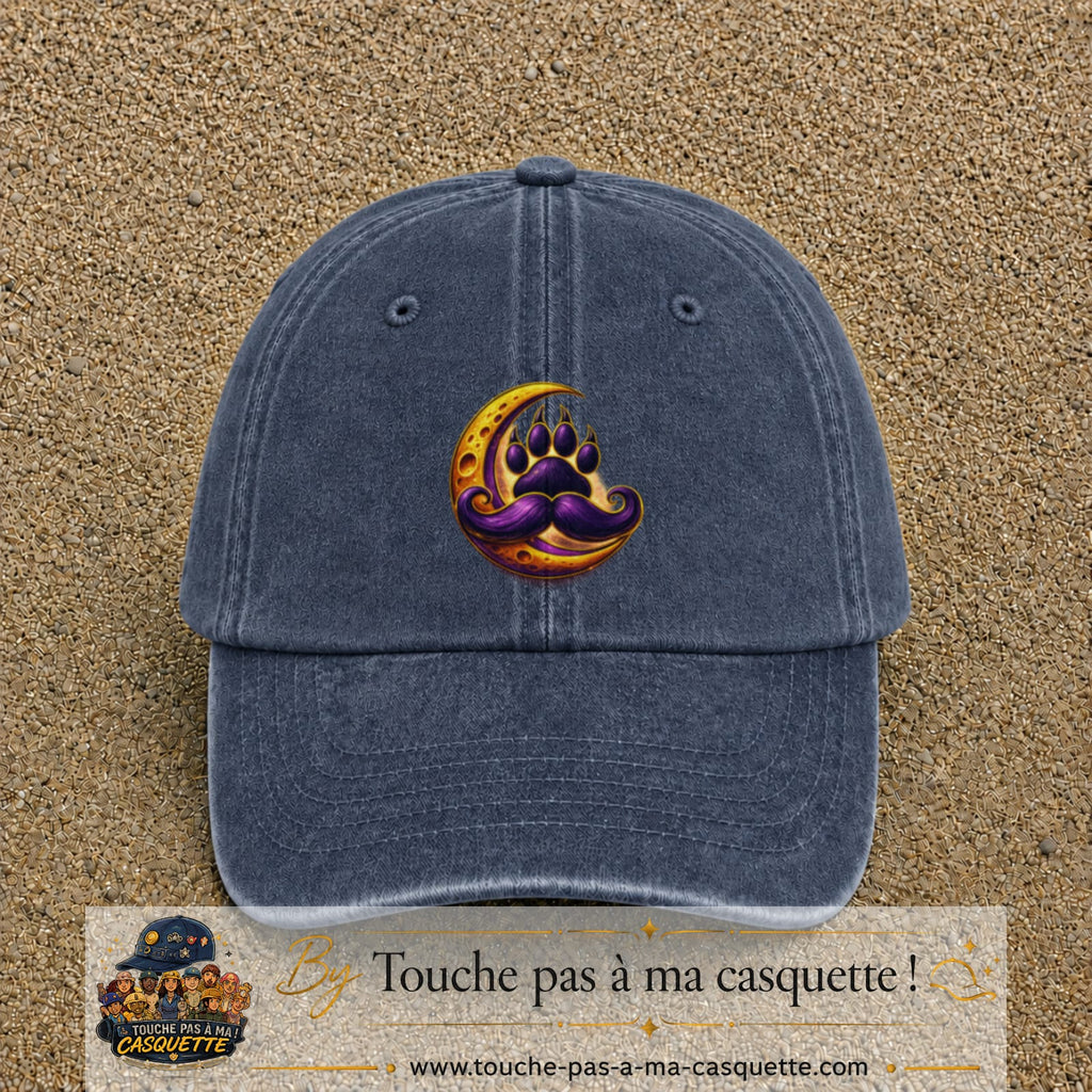 Casquette Bleu marine délavé avec motif Patte moustachue sur lune en 7 cm – vue principale