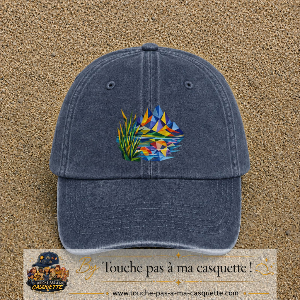 Image principale casquette Bleu marine délavé avec motif Lac de montagne 7 cm