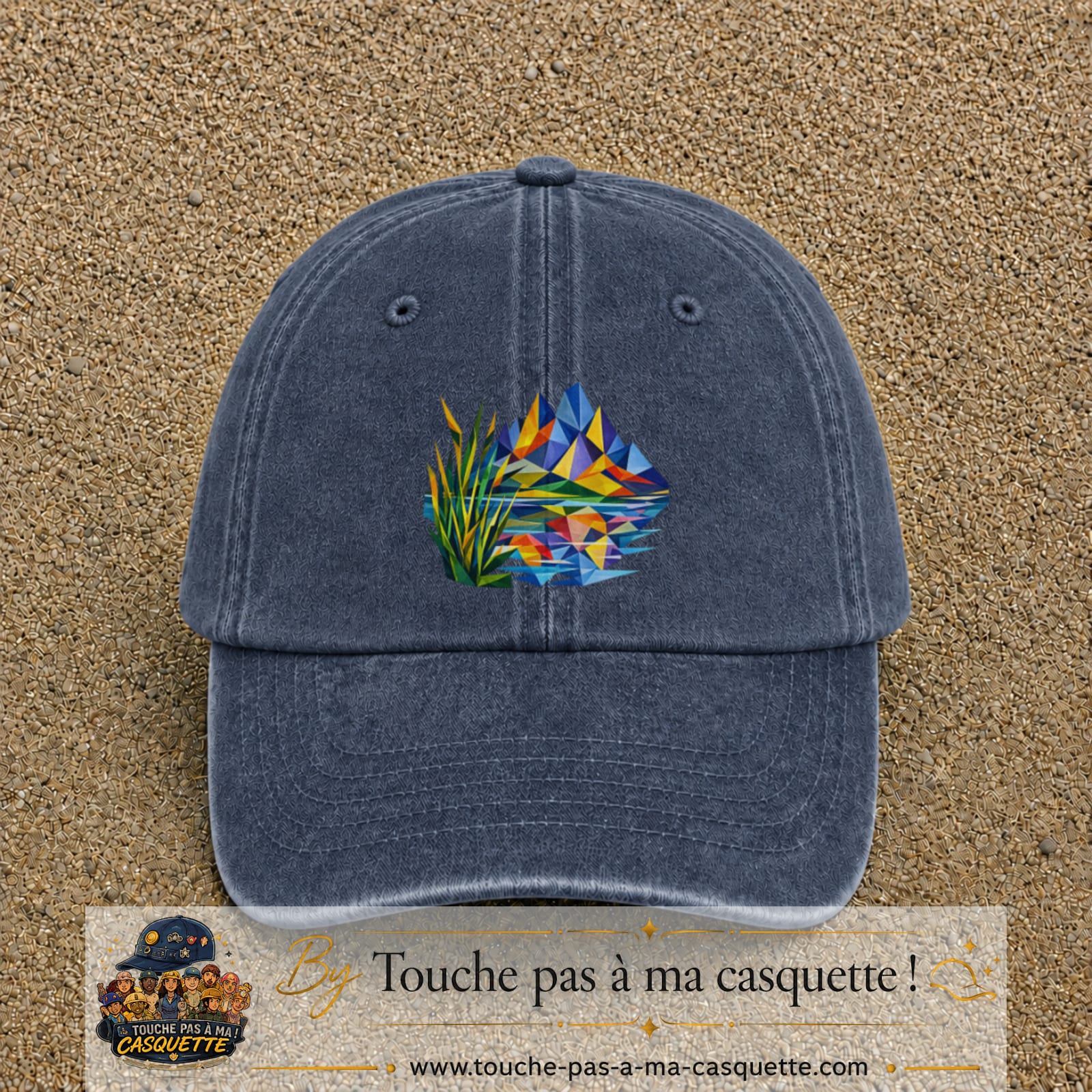 Image principale casquette Bleu marine délavé avec motif Lac de montagne 7 cm