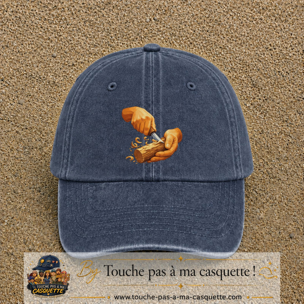 Casquette Bleu marine délavé motif Travail du bois logo 7 cm
