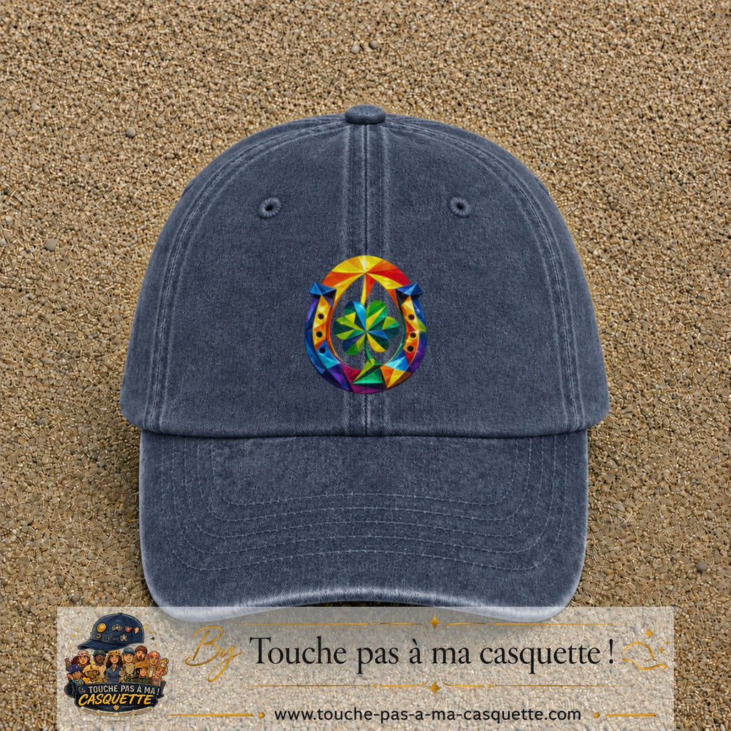 Image principale casquette Bleu marine délavé avec motif Fer à cheval chanceux 7 cm