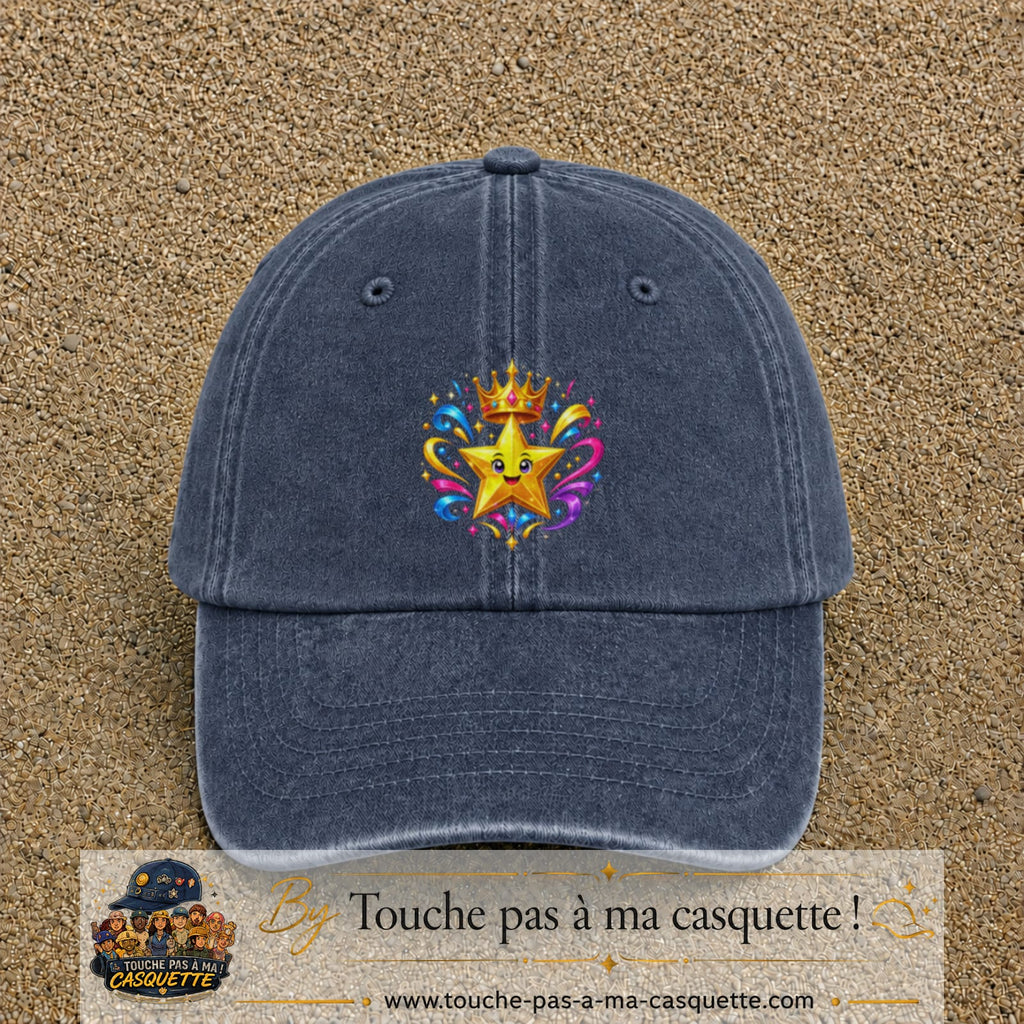 Casquette Bleu marine délavé motif Étoile couronnée logo 7 cm
