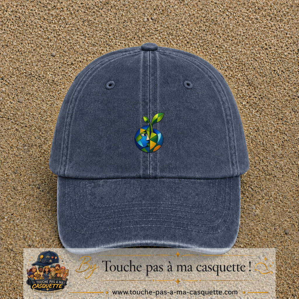 Image principale casquette Bleu marine délavé avec motif Planète nature 5 cm