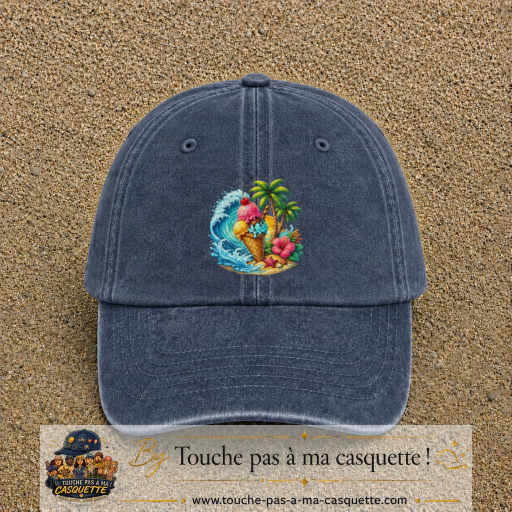 Casquette Bleu marine délavé motif Glace tropicale logo 7 cm