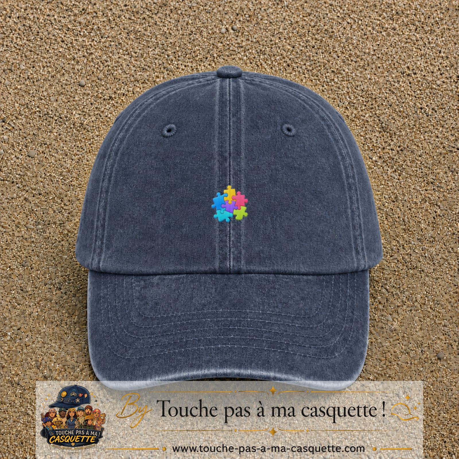 Casquette Bleu marine délavé motif Puzzle pop logo 3 cm