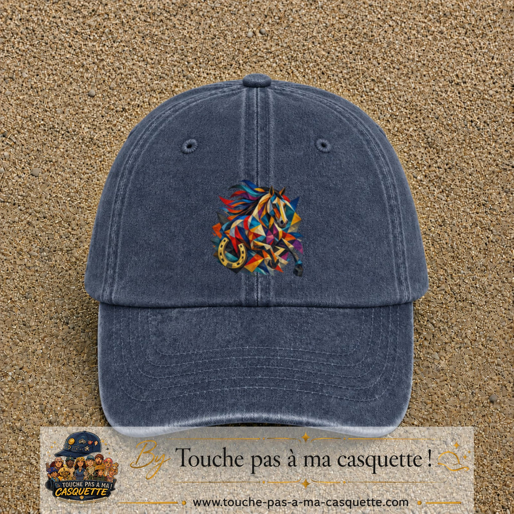 Image principale casquette Bleu marine délavé avec motif Cheval mosaïque 7 cm