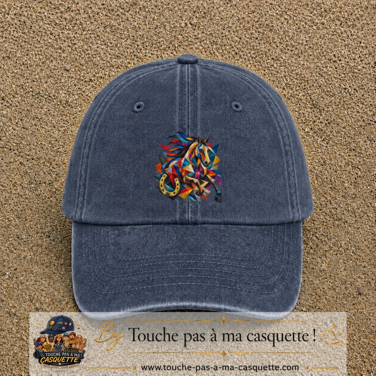 Image principale casquette Bleu marine délavé avec motif Cheval mosaïque 7 cm