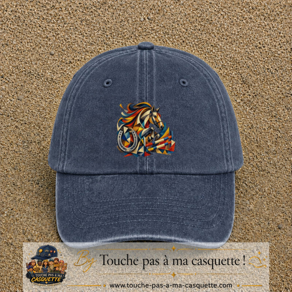 Image principale casquette Bleu marine délavé avec motif Cheval de concours 7 cm