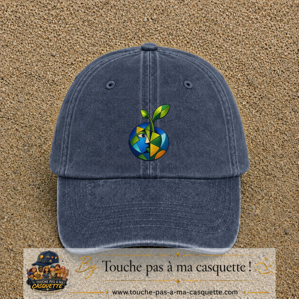 Image principale casquette Bleu marine délavé avec motif Planète nature 7 cm