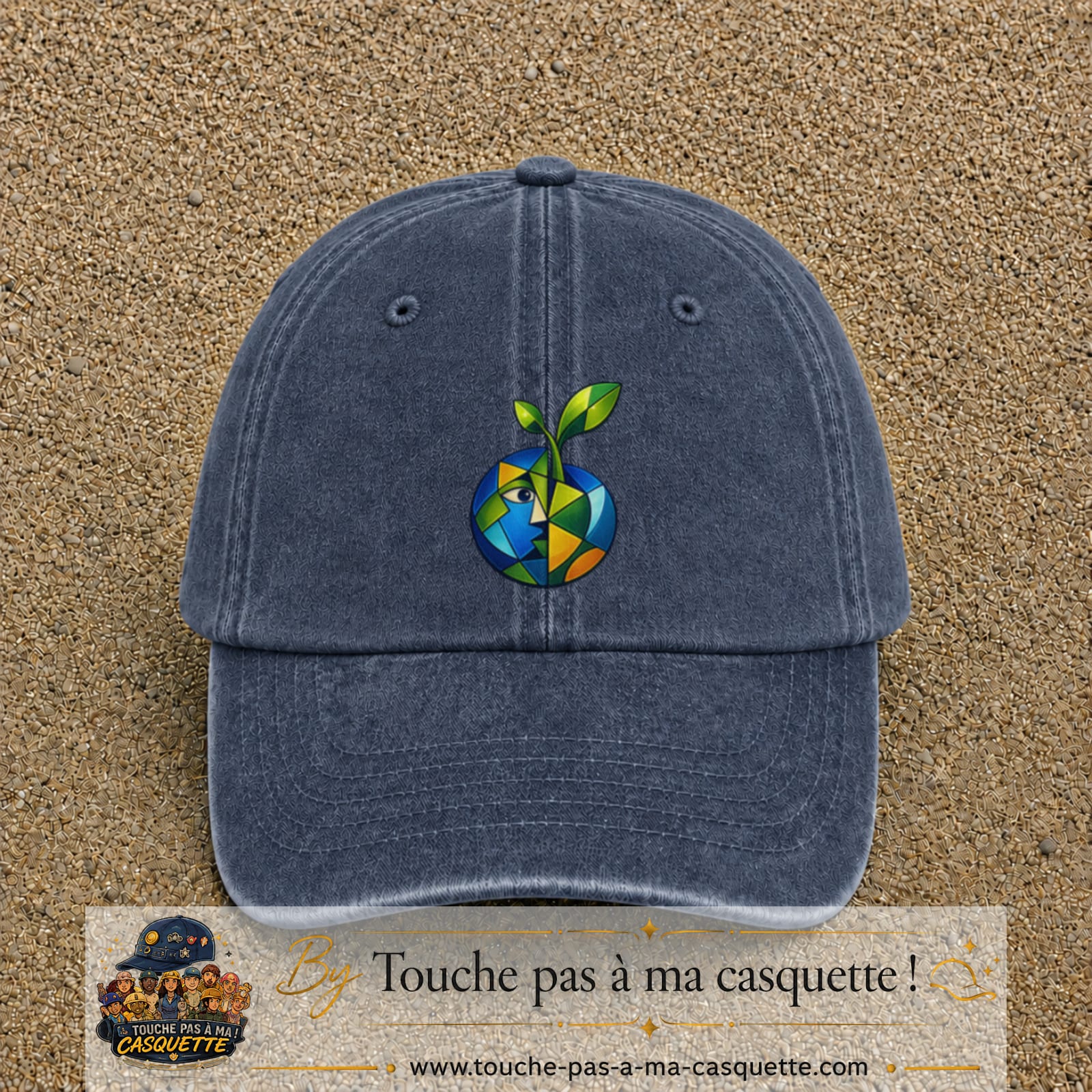 Image principale casquette Bleu marine délavé avec motif Planète nature 7 cm