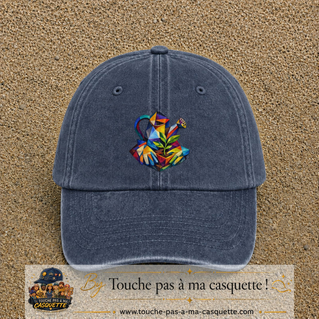 Image principale casquette Bleu marine délavé avec motif Arrosoir de jardin 7 cm