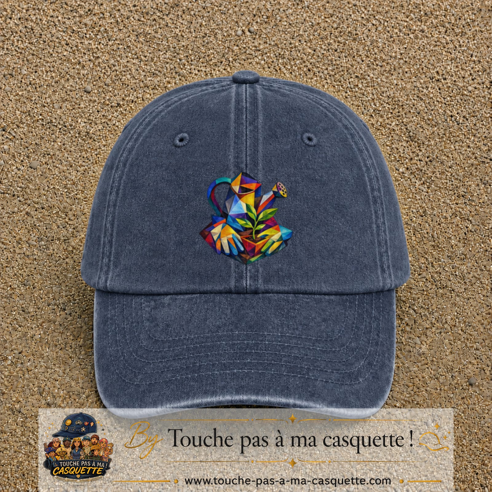 Image principale casquette Bleu marine délavé avec motif Arrosoir de jardin 7 cm