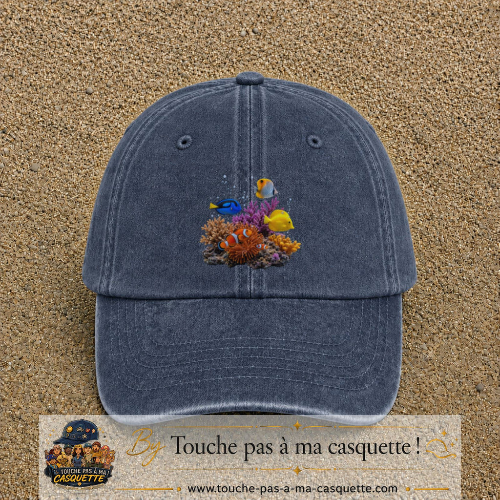 Image principale casquette Bleu marine délavé avec motif Récif aux poissons 7 cm