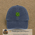 Casquette Bleu marine délavé motif Trèfle porte-bonheur logo 7 cm