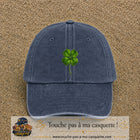 Casquette Bleu marine délavé motif Trèfle porte-bonheur logo 7 cm