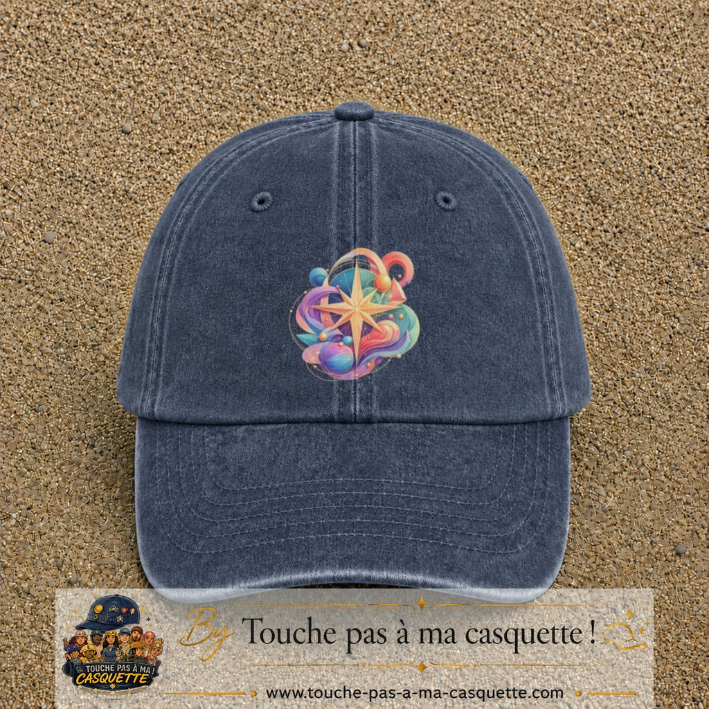 Image principale casquette Bleu marine délavé avec motif Boussole cosmique 7 cm