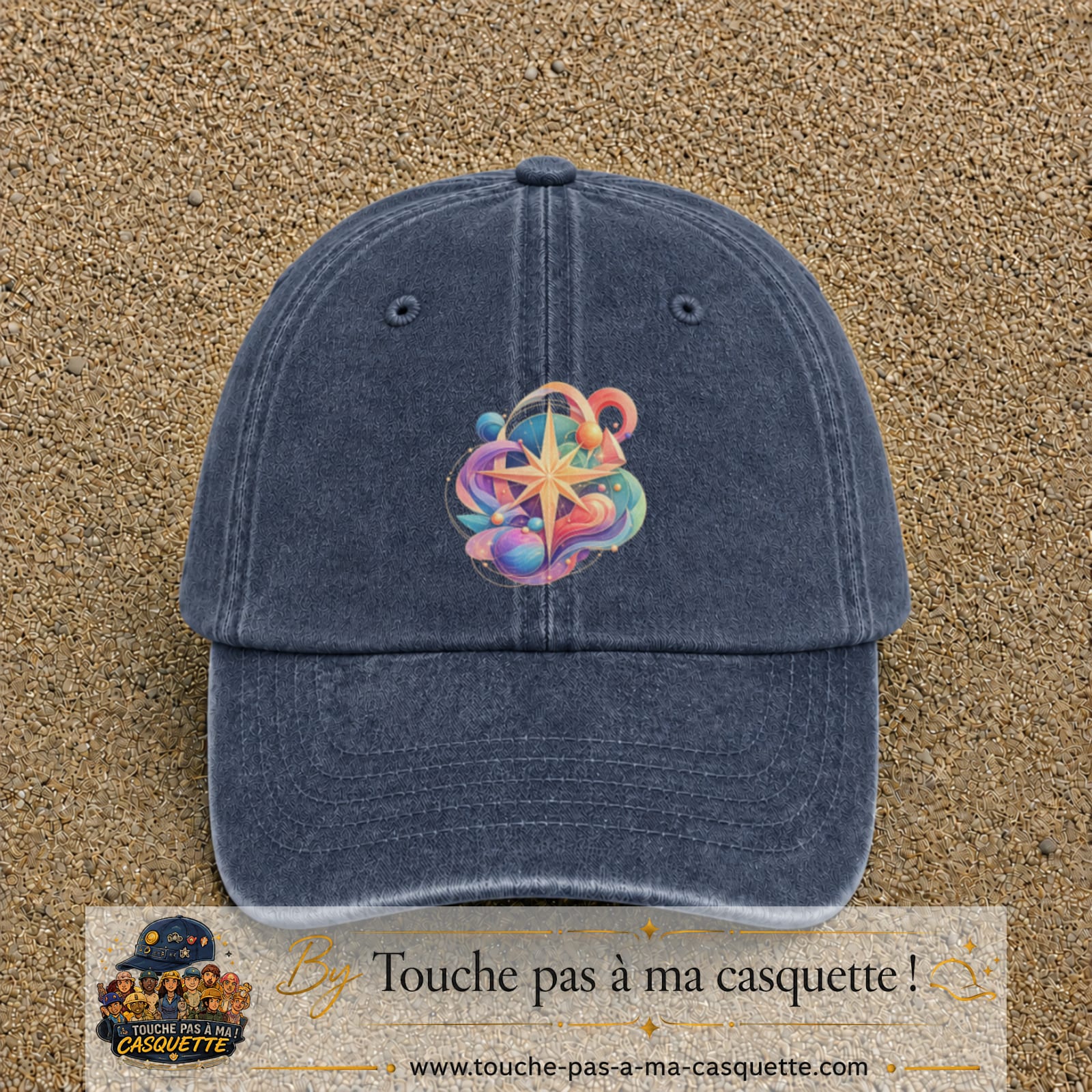 Image principale casquette Bleu marine délavé avec motif Boussole cosmique 7 cm