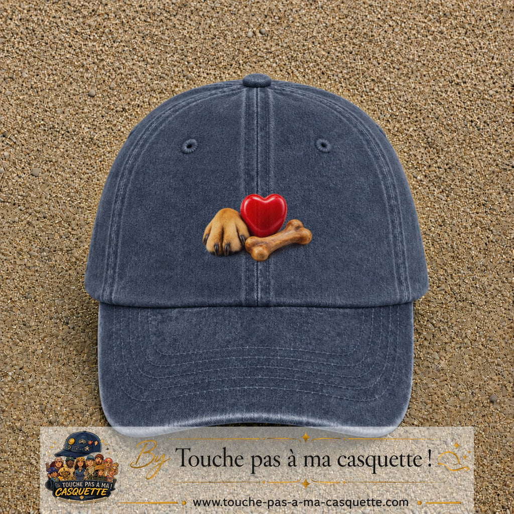Casquette Bleu marine délavé motif Patte de chien et cœur logo 5 cm