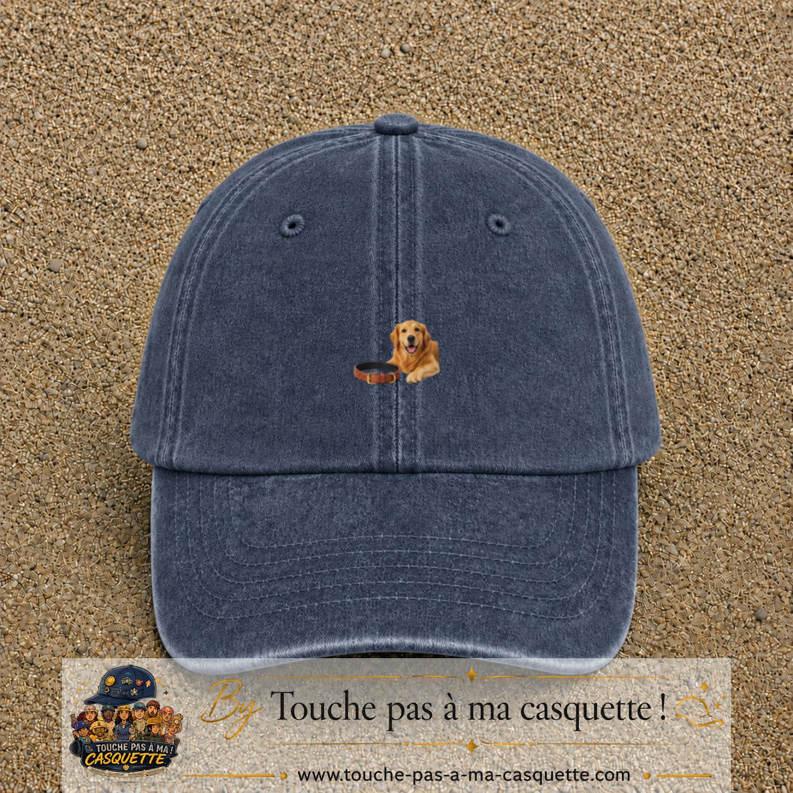 Image principale casquette Bleu marine délavé avec motif Chien avec collier 3 cm