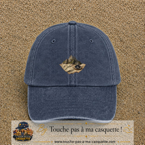 Casquette Bleu marine délavé avec motif Montagne sur carte avec boussole en 5 cm – vue principale
