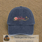 Casquette Bleu marine délavé avec motif Prénom Valérie fleuri en 7 cm – vue principale