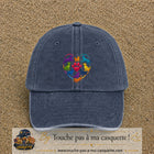 Casquette Bleu marine délavé motif Chats en cœur logo 7 cm