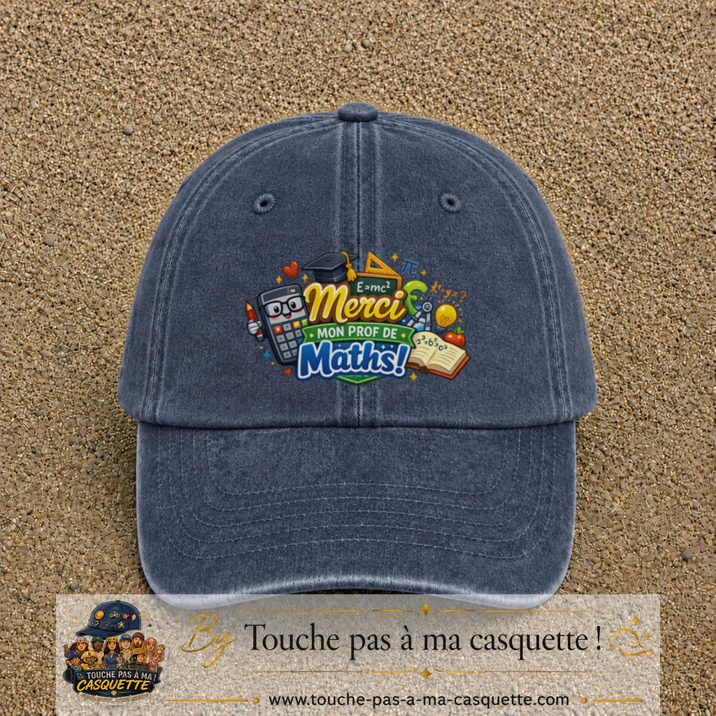 Casquette Bleu marine délavé avec motif Merci mon prof de maths en 7 cm – vue principale
