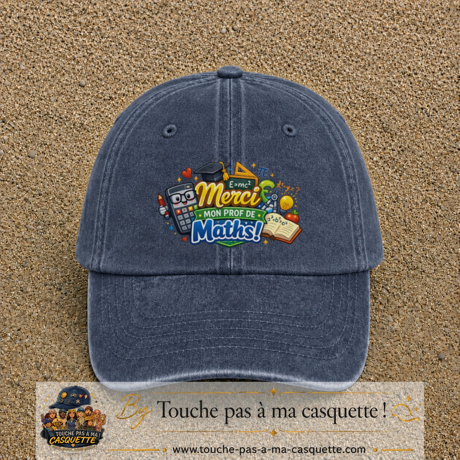 Casquette Bleu marine délavé avec motif Merci mon prof de maths en 7 cm – vue principale