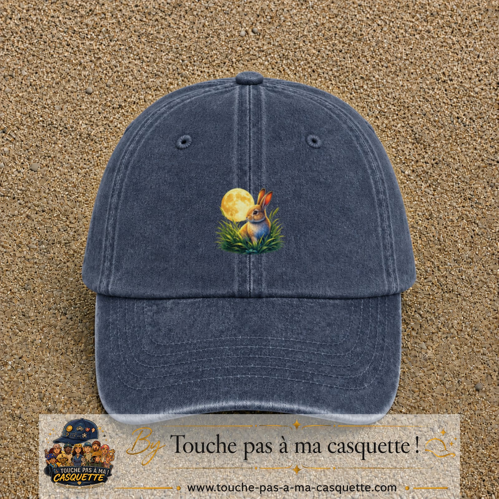 Casquette Bleu marine délavé motif Lapin sous la lune logo 5 cm