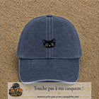 Image principale produit2petitBM - casquette Bleu marine délavé avec visuel Chat noir yeux ronds 3 cm