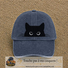 Image principale produit16grosBM - casquette Bleu marine délavé avec visuel Chat noir caché yeux ronds 7 cm