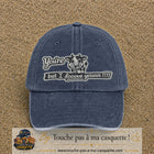 Image principale produit121grosBM - casquette Bleu marine délavé avec visuel Vache message anglais 7 cm