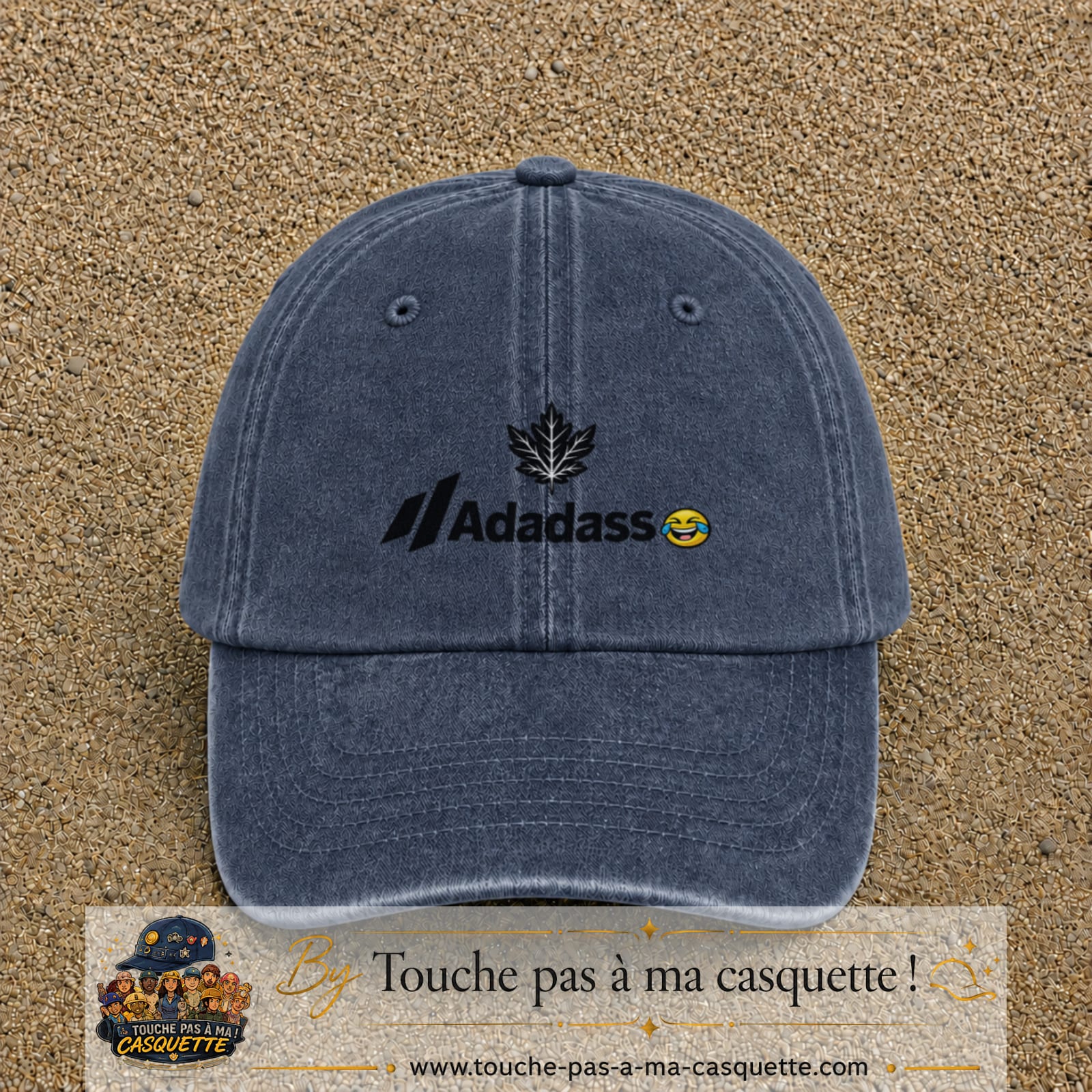 Image principale produit38moyenBM - casquette Bleu marine délavé avec visuel Adadass feuille d’érable 5 cm