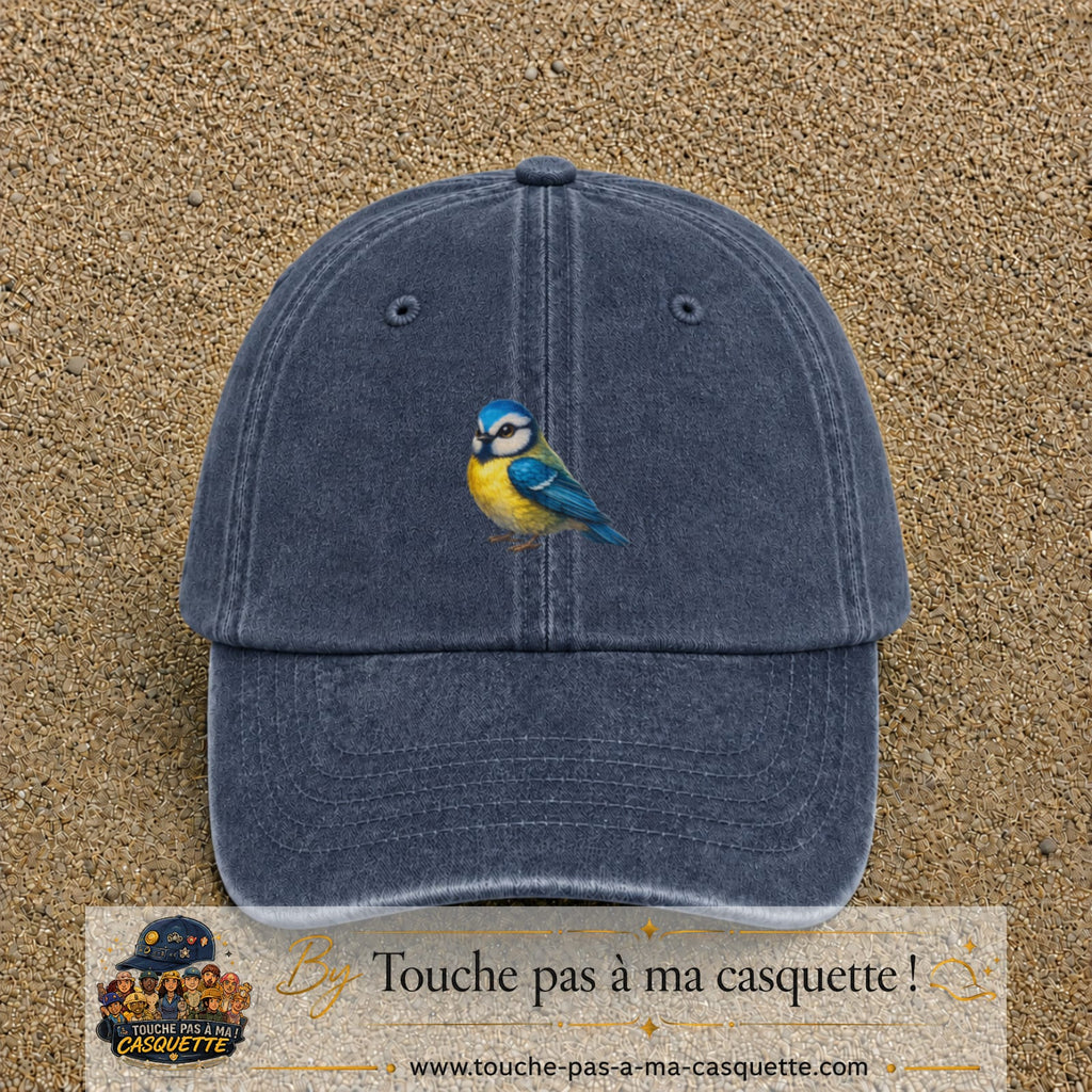 Image principale produit63moyenBM - casquette Bleu marine délavé avec visuel Mésange 5 cm