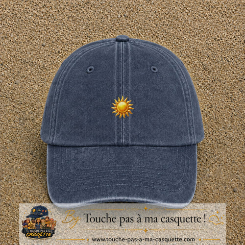 Image principale produit102petitBM - casquette Bleu marine délavé avec visuel Soleil brillant 3 cm