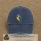 Image principale produit63grosBM - casquette Bleu marine délavé avec visuel Mésange 7 cm