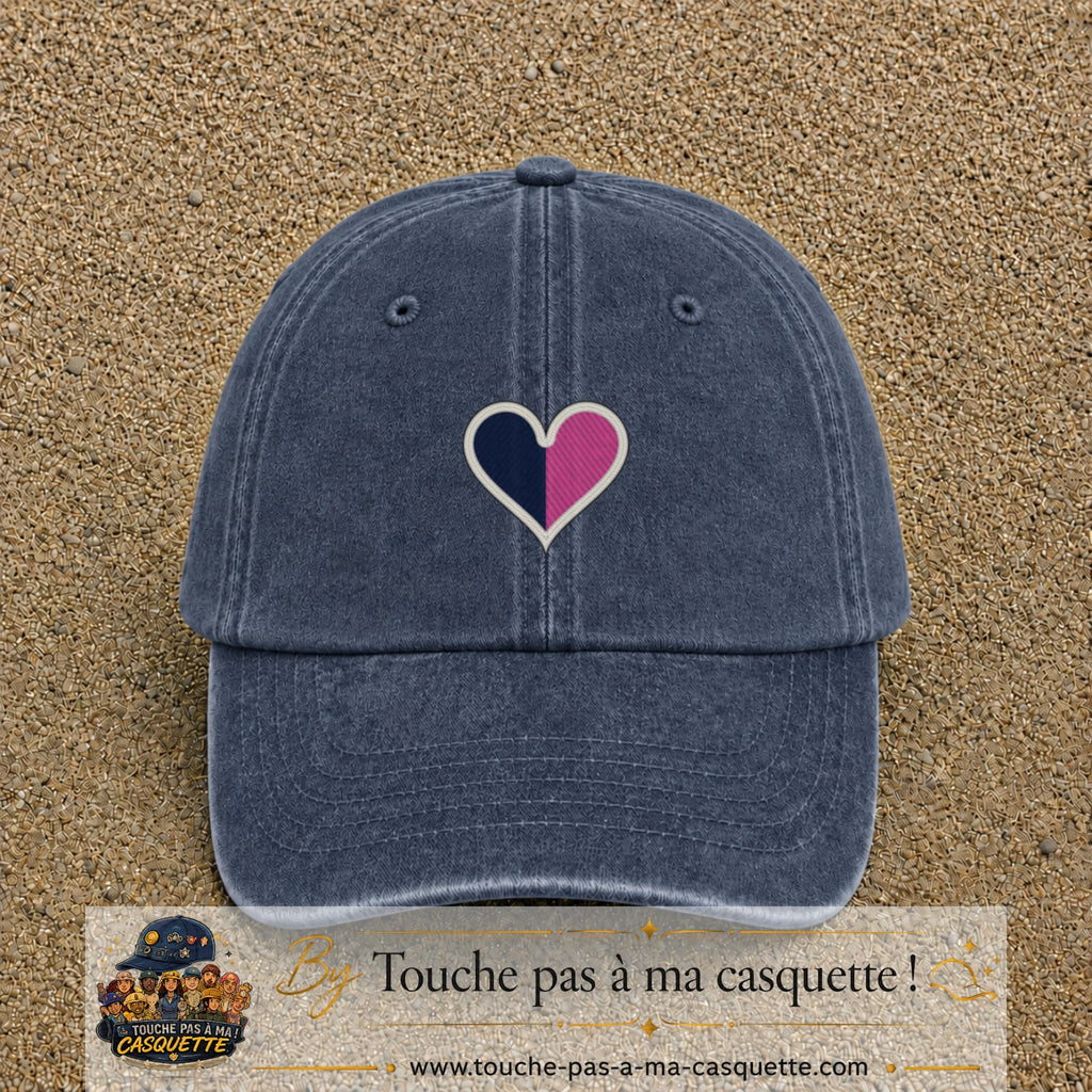 Image principale produit116moyenBM - casquette Bleu marine délavé avec visuel Cœur bicolore 5 cm