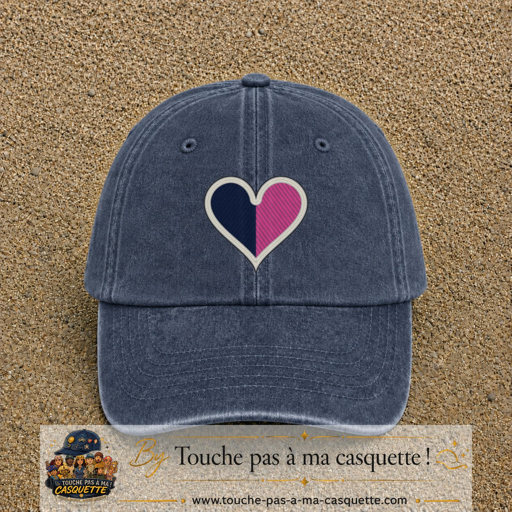Image principale produit116grosBM - casquette Bleu marine délavé avec visuel Cœur bicolore 7 cm